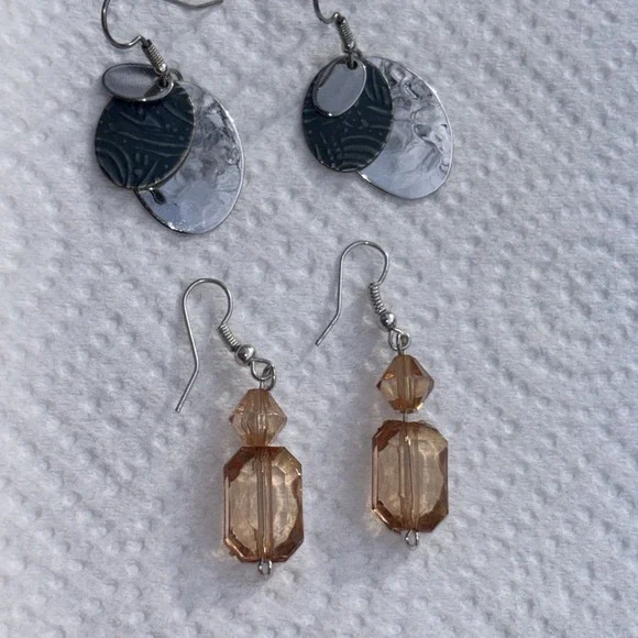 2 Pairs Drop Dangle Earrings Jewelry For Women Peach Colored & Blue/Green - Picture 5 of 7